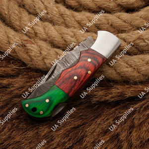 Navaja Plegable de Bolsillo de Alta Gama, Damasco, con Madera Estabilizada y Refuerzo de Acero, Profesional, EDC, para Caza, Pesca, Táctica, Venta al Por Mayor - Product Image 5