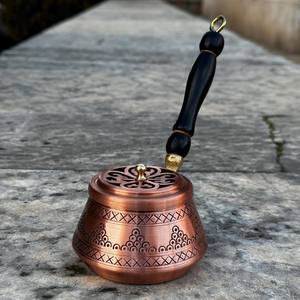 Luxury Handcrafted Copper Bakhoor <b>Burner</b> with Wooden Handle – Traditional Arabic Incense <b>Burner</b> - Product Image 2
