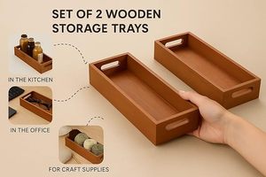 For Wood Decorative Tray Serving Organizer Rectangular <b>Storage</b> <b>Box</b> Side Handles Scandinavian Design Plant Art for Home - Product Image 2
