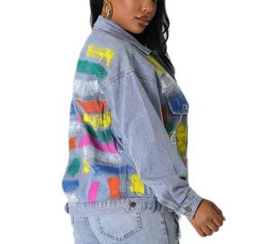 Chaqueta vaquera personalizada para mujer, estilo urbano, con diseño de pintura en tejido de punto, lista para verano/invierno, transpirable y de secado rápido. - Product Image 5