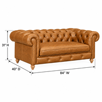 Canapé Chesterfield en cuir véritable trois places, dossier capitonné, accoudoirs roulés, pieds en bois, style traditionnel, canapé de salon, canapé en cuir