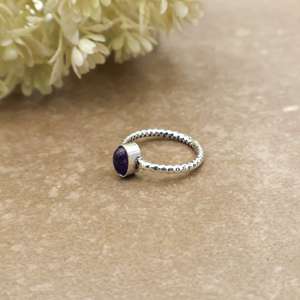 Brass 925 <b>Silver</b> Plated Natural Oval Amethyst Bezel <b>Set</b> Handcrafted Textured Band Bohemian Purple Gemstone Statement <b>Ring</b> Unisex - Product Image 3