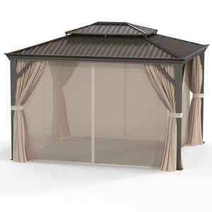 Gazebo Moderno 3x3,6m Impermeabile con Struttura in Metallo e Tetto Rigido a Doppia Falda per Esterni, Cortili, Ville e Parchi - Portatile - Product Image 4
