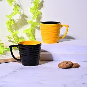 ชุดแก้วกาแฟเซรามิกเคลือบลาย TwistWave สีเหลืองและสีดำ (ชุด 4 ใบ) พร้อมช้อน - Product Image 2