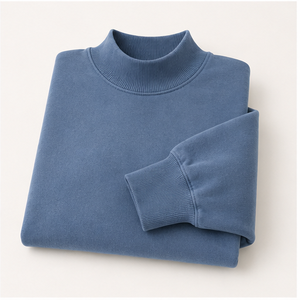 Custom Denim Blue Womens Mock Neck Sweatshirt <b>Balloon</b> Sleeve Relaxed Pullover WSS-0012 - Product Image 4