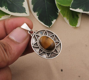 Wholesale Vintage Natural <b>Tiger</b> <b>Eye</b> Pendant 925 Sterling Silver Platinum Plated Yellow Gemstone Charm <b>Jewelry</b> Manufacturer Bulk - Product Image 3