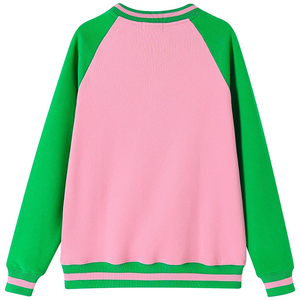 Sweat-shirt en chenille rose et vert personnalisé pour femme, avec poche kangourou, en polaire, inspiré de la sororité Alpha Kappa Alpha, col rond - Product Image 2