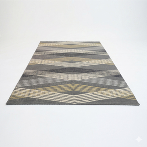 DECORDEC Tapis géométrique gris ivoire à motif losanges, tissage plat, accents moutarde, écologique, antidérapant, tufté à la main, en laine épaisse - Product Image 2