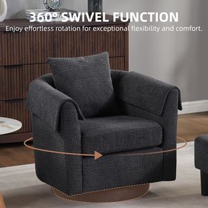 Fauteuil d'appoint moderne en chenille avec repose-pieds, fauteuil pivotant pour salon, coussin de dossier amovible, 2 housses d'accoudoirs - Product Image 2