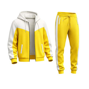 Fashion Men <b>Tracksuit</b> Set Yellow <b>White</b> Zipper Hoodie Sweatpants Sportswear Casual Gym Running Outfit Supplier - Product Image 2