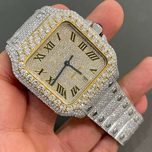 Montre mécanique à cadran carré, bracelet en acier inoxydable, strass, chiffres romains, affichage de la date, mouvement ETA 40 mm, style de luxe tendance - Product Image 3
