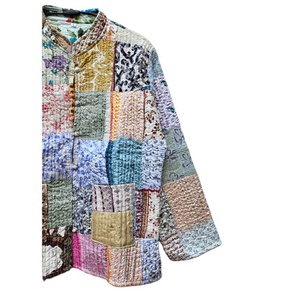 Handmade Silk Patola Kantha Jacket for Women Long Sleeves Reversible Cotton Printed Indian Patchwork Design <b>Vintage</b> Breathable - Product Image 3