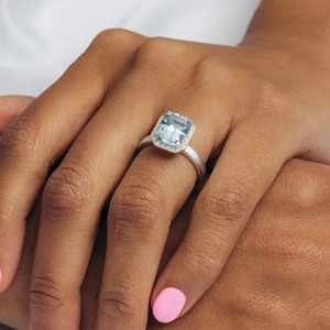 <b>Emerald</b> Cut Blue Topaz 925 Sterling <b>Silver</b> White Gold Plated Luxury Engagement <b>Ring</b> for Women Wedding Anniversary & Party - Product Image 3