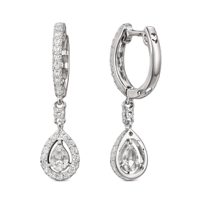 ต่างหูเพชรทรงหยดน้ำ DEF Color VS VVS Clarity Pear Round Lab Grown Diamond  แบบห่วง  ทองคำแท้ 10K 14K  ได้รับการรับรองจาก IGI - Product Image 4