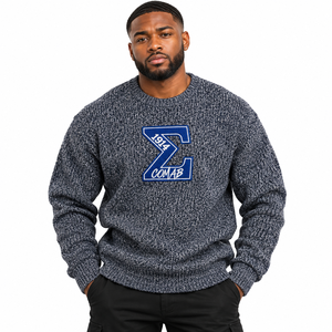 Phi Beta Sigma <b>Men's</b> Navy <b>Grey</b> Wool/Acrylic Knit Crew Neck <b>Cardigan</b> 1914 Sigma Letter Embroidery Long Sleeve Fraternity Casual - Product Image 1