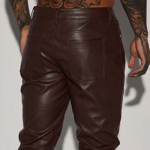 100% High Quality Custom Design Fashionable <b>Men</b> Mid Straight Hip Hop Eco-Friendly <b>Leather</b> <b>Pant</b> Best Selling Stylish Lightweight - Product Image 5