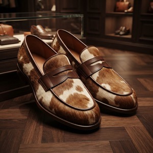 Genuine Leather <b>Cow</b> <b>Print</b> Loafers Round Toe Slip-On Men's <b>Dress</b> Shoes All Seasons Rubber Outsole PU Midsole - Product Image 6