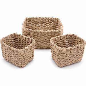 Woven Paper <b>Rope</b> <b>Storage</b> <b>Baskets</b> Set of 3, Nestable Bathroom Vanity & Closet Organizer <b>Baskets</b>, Eco-Friendly Home Organization - Product Image 1
