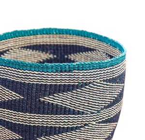 <b>Large</b> Capacity Woven <b>Storage</b> <b>Basket</b> with Teal Chevron Stripe Detail Handcrafted Seagrass Bin for Blankets and Toys - Product Image 4