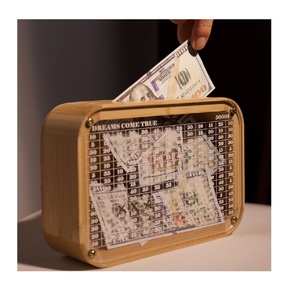 Hucha de madera maciza hecha a mano con diseño de unión de dedos, caja de ahorro secreta de gran capacidad para adultos y niños - Product Image 3