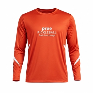 Camiseta de manga larga con cuello redondo para pickleball, unisex, transpirable, que absorbe la humedad, mezcla de algodón y poliéster, logotipo personalizado, ropa deportiva. - Product Image 3