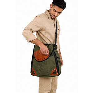 High Quality Outdoor Canvas Shoulder Bag Olive Green With Brown Leather Accents Durable Design All Seasons Use Falconry Bag - Product Image 3