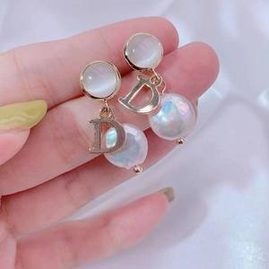 Boucles d'oreilles en perles d'eau douce folles, aiguilles d'oreille en argent S925 avec pierre œil de chat et bouton, bijoux uniques en perles d'eau douce et en pierre - Product Image 4