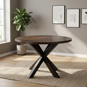 Mesa de Centro Redonda Moderna de Madera con Diseño de Base en X para Muebles de Sala de Estar - Product Image 1