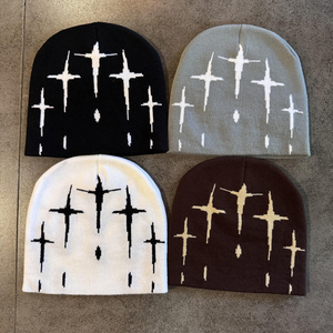 Bonnet unisexe en jacquard à motif géométrique croisé 56-58CM – Style urbain, chaud pour l'hiver, pour adultes, usage décontracté - Product Image 1