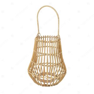 Lanterne scandinave en rotin, porte-bougie suspendu à lattes ouvertes, lanterne de jardin en verre, support de bougie, lumière décorative intérieure - Product Image 2