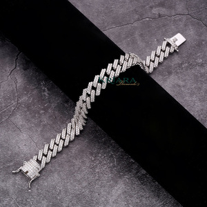 Bracelet chaîne pour homme en argent 925 plaqué rhodium noir avec moissanite, style hip-hop micro-pavé, design à maillons - Product Image 5