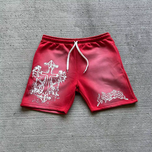 Shorts de sport pour hommes avec logo personnalisé imprimé, 100% coton, style décontracté, hip-hop, techniques de broderie, design délavé à l'acide - Product Image 3
