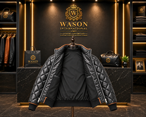เสื้อแจ็คเก็ตพัฟเฟอร์บุผ้าฝ้ายสีดำสำหรับผู้ชาย ยี่ห้อ WASONS INTERNATIONAL คอตั้ง ปิดด้วยซิป ระบายอากาศได้ดี กันลม เหมาะสำหรับฤดูหนาว สวมใส่สบายๆ - Product Image 4