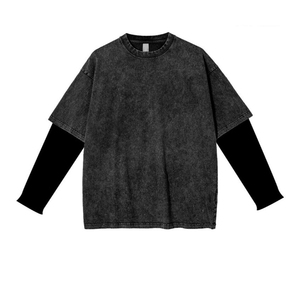 Camiseta de Moda Urbana para Hombre, Estilo Casual, de Algodón Premium, con Doble Manga Larga y Lavado Ácido Desgastado - Product Image 5