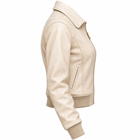 Blouson Bomber en Cuir Véritable Blanc pour Femme, Fournisseur d'Usine, Veste Crème pour Dames à Col Rabattu, Vêtement d'Extérieur, Service OEM Personnalisé Darkry
