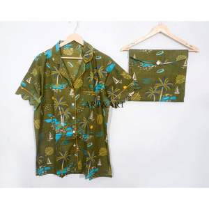 ชุดนอนผ้าฝ้ายลายดอกไม้สำหรับผู้หญิง 100% เสื้อเชิ้ตชุดนอนผ้าลินินแขนสั้น ชุดนอนนุ่มสบายสำหรับฤดูร้อนและฤดูใบไม้ผลิ - Product Image 2