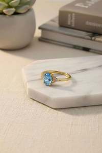 Anillo de Compromiso de Topacio Azul, Anillo de Promesa con Diseño de Vid Retorcida, Piedra de Nacimiento de Febrero para Mujer, Plata de Ley 925, Chapado en Oro de 14K, Lujoso - Product Image 1