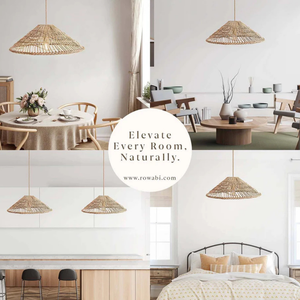 Natural Rattan Ceiling <b>Light</b> with Wide Woven Shade for <b>Dining</b> Room Kitchen Island and Café Decoration - Product Image 3