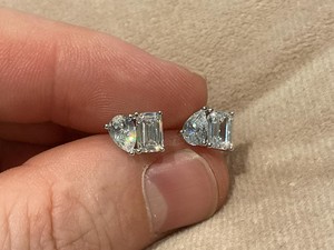 VVS Moissanite <b>Silver</b> Earrings with Pear and Emerald Cut Earring for Bridal Jewelry and Gifting Purpose Use - Product Image 1