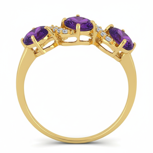 ขายส่งแหวนทองคำแท้ 14k ประดับพลอยแอมะทิสต์ทรงรีธรรมชาติ เพชรเลี้ยงในห้องปฏิบัติการ ดีไซน์คลื่นสามเม็ด รูปทรง S-swirl เครื่องประดับชั้นดี สำหรับส่งออกจำนวนมาก - Product Image 4