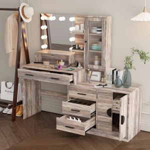 Large LED Light Vanity Desk with 10 Bulbs Makeup <b>Table</b> with Charging Station Elegant Vanity <b>Mirror</b> - Product Image 5