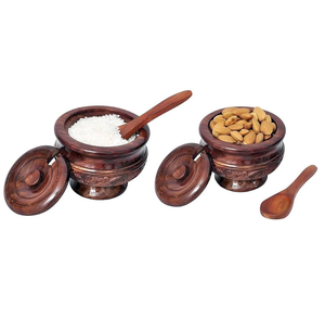 Acacia Wood Sugar Bowl/Pot Dry Fruits Sugar Bowl with Lid Spoon Wooden Seasoning <b>Spice</b> <b>Jar</b> Pots - Product Image 1