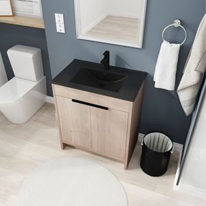 Mobile Bagno Freestanding da 30 Pollici con Lavabo in Ceramica Nera e 2 Ante con Chiusura Ammortizzata W1286S00019 (BVB02430PLO BL9075BK) - Product Image 4