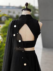 Ensemble Lehenga Choli pour femmes, noir, orné de miroirs, avec dupatta, longueur au sol, tenue ethnique indienne - Product Image 6