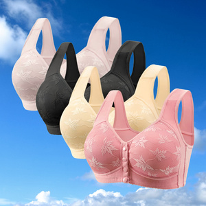 Factory Direct Wire Free 3/4 <b>Cup</b> Breast Non Rimless Lace Bra Removable Pads Knitted <b>Large</b> Size Thin Front Buckle Middle Aged - Product Image 5