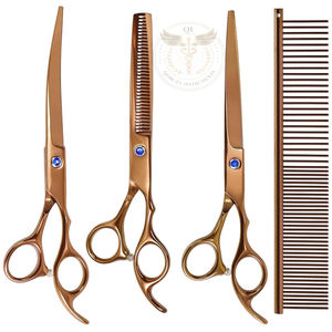 Kit de Aseo Profesional para Mascotas de Acero Inoxidable Premium, Tijeras de Entresacar Curvas, Peine, Tijeras para Diestros, 23 Dientes de Corte - Product Image 1