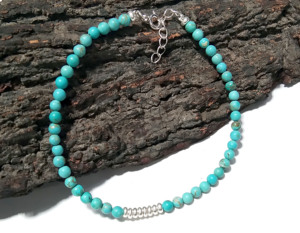 Bracelet à breloques en argent sterling avec agate bleue et turquoise |   Bijoux bohèmes faits à la main plaqués rhodium pour femmes |   Cadeau - Product Image 2