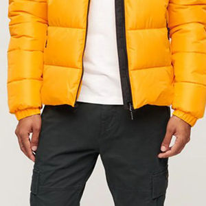 Men's Hooded Puffer Jacket Solid Yellow <b>Warm</b> Padded Insulated Winter Wear Lightweight Zipper Front Comfortable 100% Nylon - Product Image 5