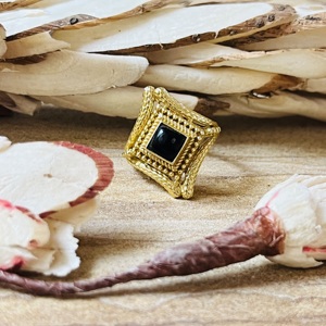 Hot Selling Tribal Motif Ethnic Brass <b>Ring</b> 18k Gold Plated Black Onyx Vintage <b>Ring</b> Geometric <b>Statement</b> Ornate Wholesale <b>Ring</b> - Product Image 1