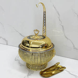 Modern Round Stainless Steel <b>Buffet</b> <b>Server</b> Matte Black Gold Finish Food Warmer Hydraulic Glass Lid Professional Hotel Catering - Product Image 5